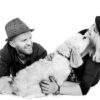 couples and pet photograph in Warrington black and white