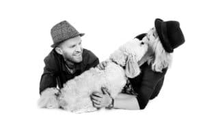 couples and pet photograph in Warrington black and white