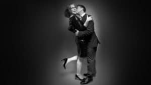 full length portrait couple kissing black and white Knutsford photographer Venture