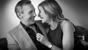 romantic and loving portrait couple mum and dad over 40 laughing intimate Altrincham Knutsford