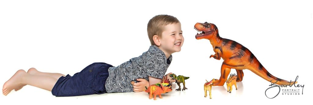 dinosaur portrait with boy