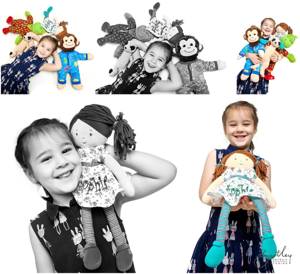 young girl with her dolls taken at portrait studio cheshire