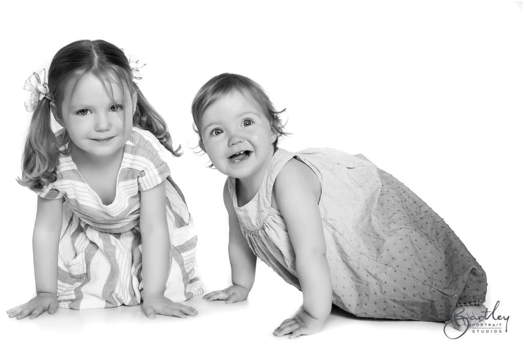 black and white portrait of sisters