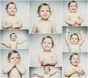the many expressions of a baby captured in a studio