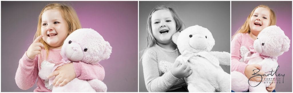 portrait of little girl with her teddy