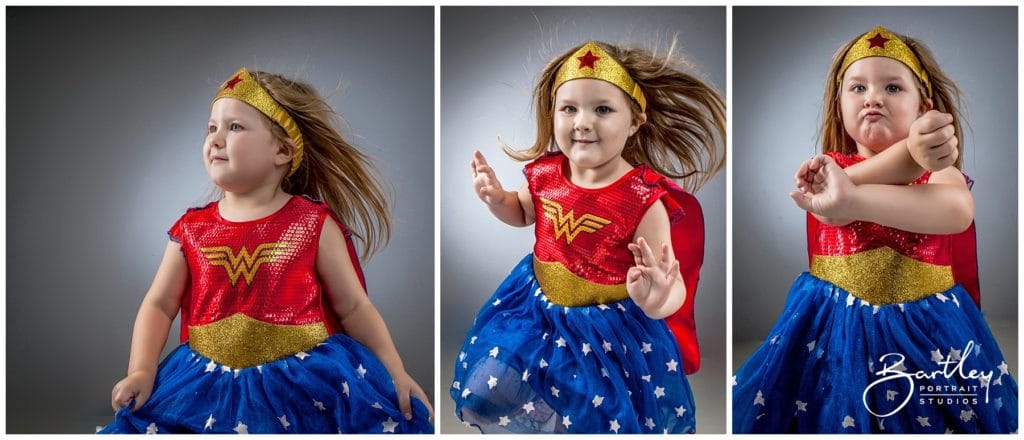 studio portrait dressed as wonderwoman