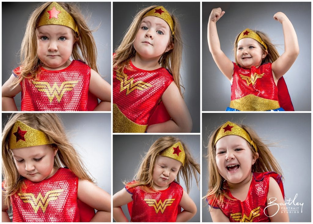wonderwoman toddler with many expressions!