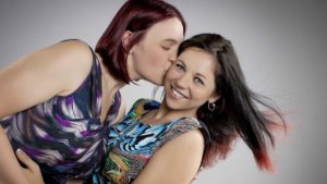 kissing love bartley portrait studios lesbian couple photography