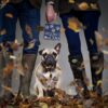 portrait of a french bulldog standing in leaves with its owners in their wellies bartley studios warrington