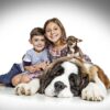 portrait of two children with a st bernard and a chihuahua Bartley Studios experience warrington liverpool manchester cheshire